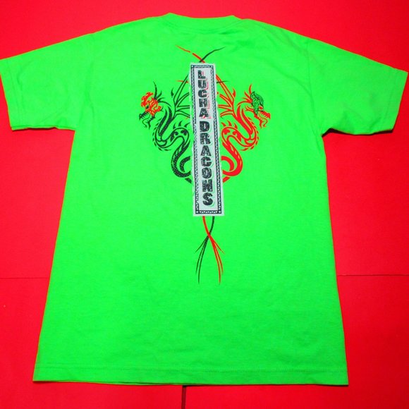 WWE Wrestling LUCHA DRAGONS T Shirt Mens WWF Green Vintage Wrestlemania Size S - Picture 3 of 3